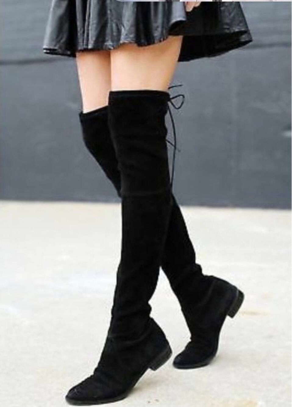 New Stuart Weitzman Lowland Over The Knee Boots In Black Suede Size 6